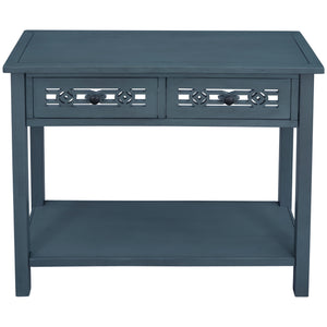 Classic Console Table with Hollow-out Decoration Two Top Drawers and Open Shelf Large Storage Space Fit for Limited Room